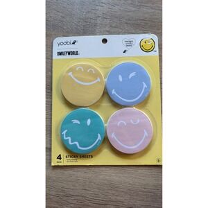 Yoobi SmileyWorld Round Sticky Sheets 4 Pack 50 Sheets Each Pastel Smiley Faces